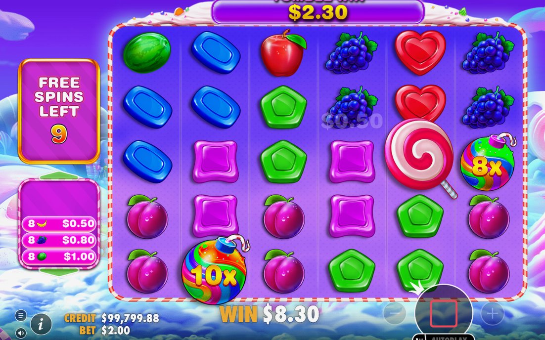 Free Spins-läge med multiplikatorbomber på rutnätet